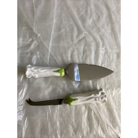 Wedding Cake Server & Knife Set White Rose Bud Floral Handles Stainless Steel - Picture 11 of 15